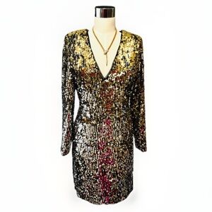 Aidan Mattox metallic black and gold sequin bodycon cocktail dress. 4